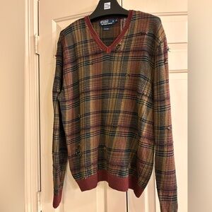 Ralph Lauren Men's V-Neck Sweater - Multicolor distressed XL linen